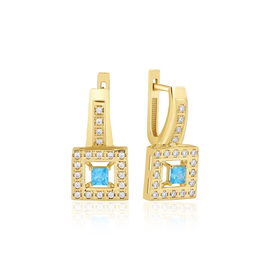 14 Ayar Sarı Altın Turkuaz Baget Taşlı Altın Küpe